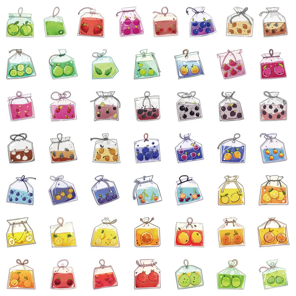 50PCS Fruit Tea Bag Cartoon Series Decorative Stickers DIY Decorative Tablet Computer Water Cup Skateboard Toy Stickers