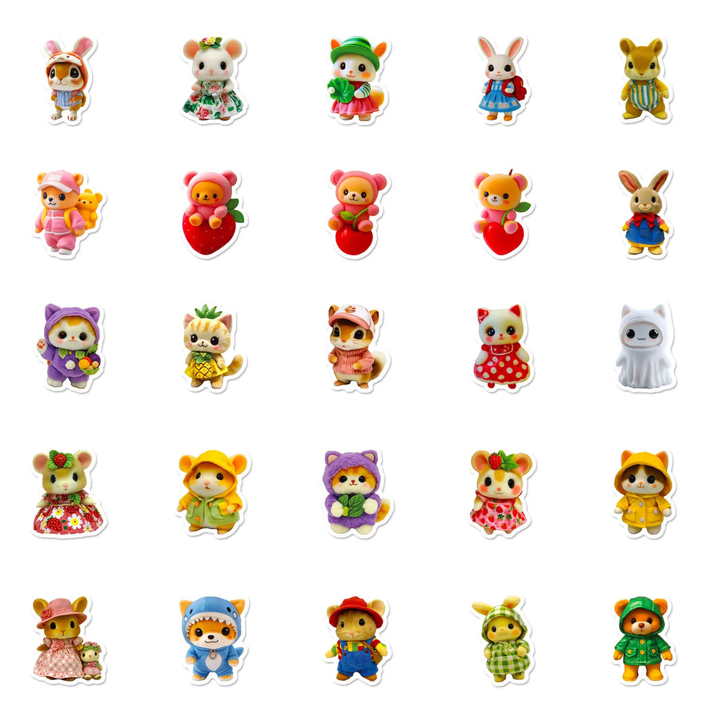 50-Pack Plush Toy Bear Style Cartoon Stickers Waterproof Decorative Decals for Students Mobile Phones Notebooks