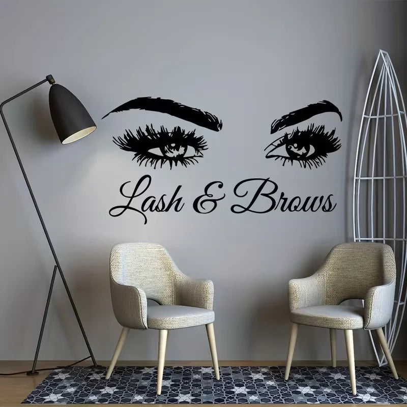 1pc Lash & Brows Wall Decal, Artistic Eye Design, Removable PVC Sticker For Bedroom, Living Room, Hallway, Window Display, Decor