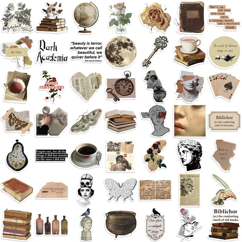 10/30/50PCS Vintage Dark Collage PVC Sticky Sticker Aesthetic Children's Stationery DIY Decoration Scrapbooking School Supplies