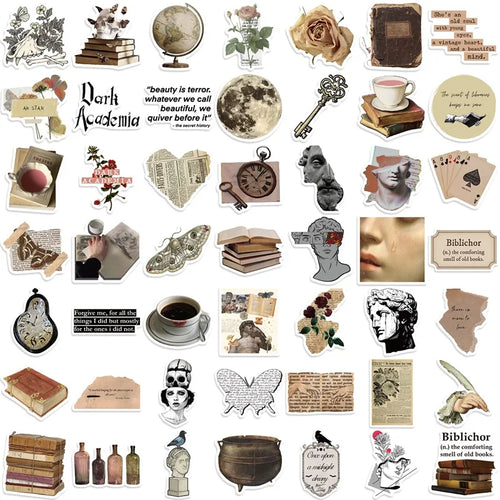 10/30/50PCS Vintage Dark Collage PVC Sticky Sticker Aesthetic Children's Stationery DIY Decoration Scrapbooking School Supplies