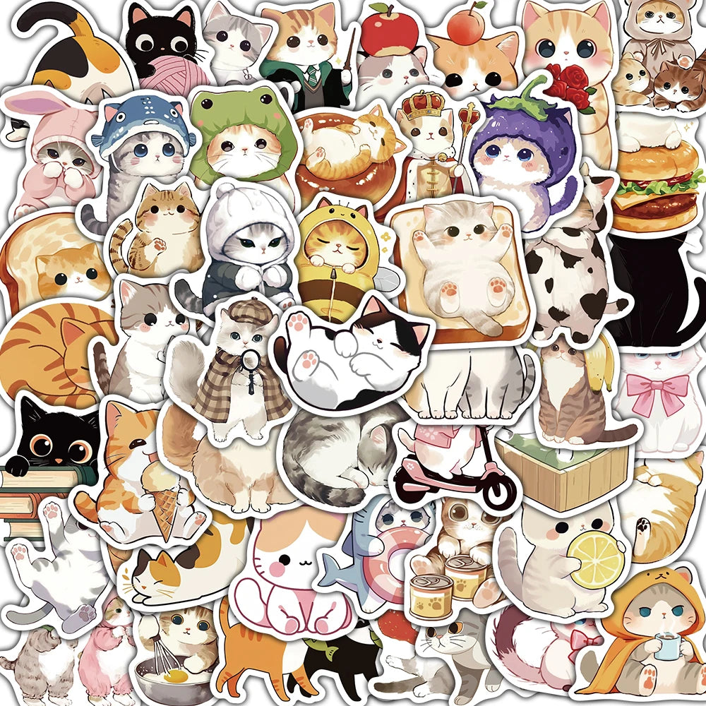 50/100PCS Cartoon Cute Cats Stickers Decals For Laptop Notebook Skateboard Guitar Luggage Suitcase Creative Aesthetic Stickers