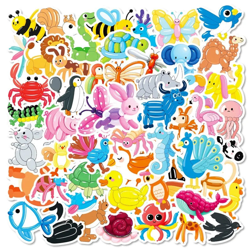 10/30/56PCS Kawaii Balloon Animal PVC Sticky Sticker Aesthetic Children's DIY Decoration Scrapbooking School Supplies