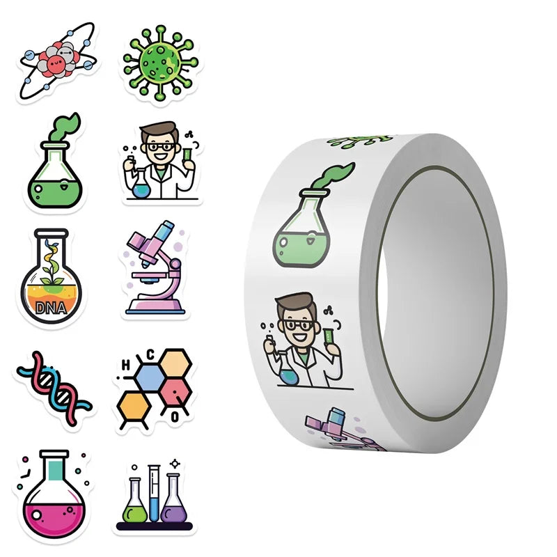 500PCS Cartoon Chemical Experiment Sticky Paper Sticker Labels Thank You Sticker Sealing DIY Decoration Scrapbooking Supplies