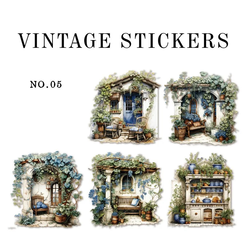 6Style 10pcs/pack Retro Sticker Pack Creative Study Garden Courtyard Handbook DIY Material Decor Sticker For Stationary Notebook