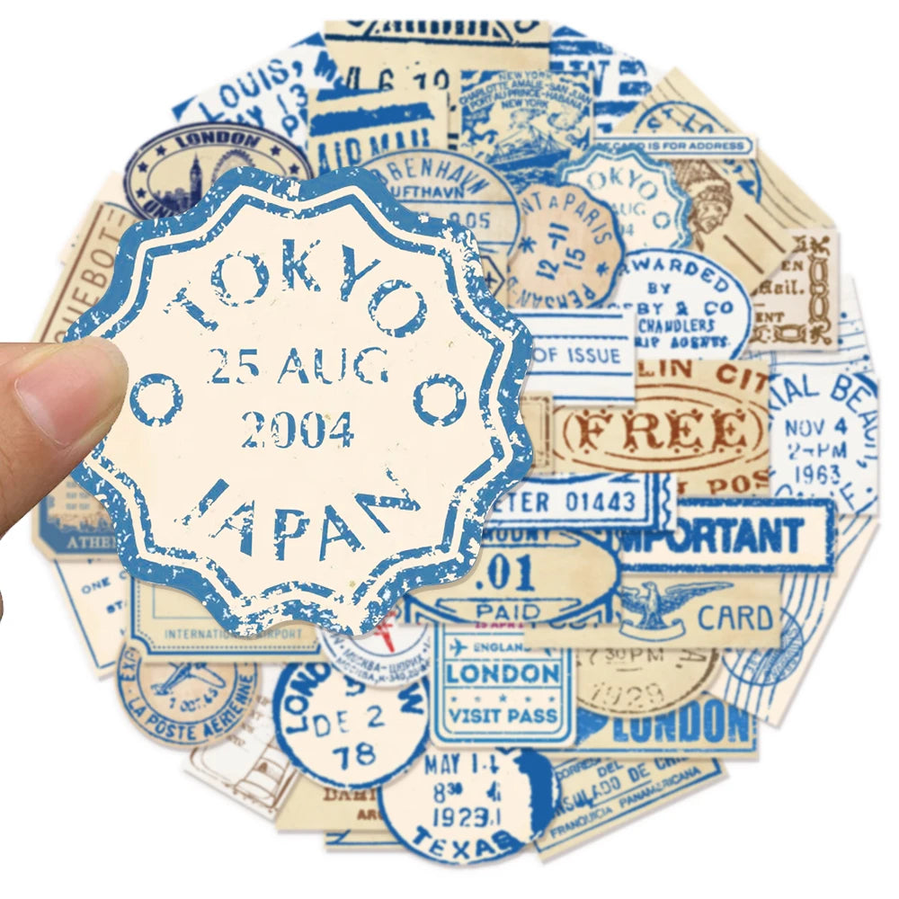 50PCS Travel Ticket Stub Stickers Landmark Landscape Stickers DIY Manual Labels Luggage Tablet Skateboard Decoration Stickers