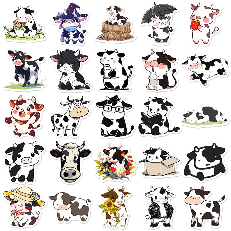 10/30/50PCS Cute Cow PVC Sticker Aesthetic DIY Children's Decoration Scrapbooking Korean Stationery School Supplies for Kids