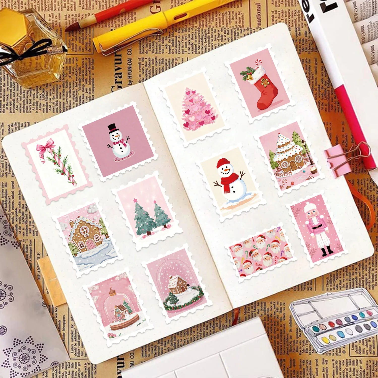 50/100PCS Cartoon Pink Santa Claus Snowman Graffiti Stickers Decorative Guitar Notebook Luggage DIY Waterproof Stickers