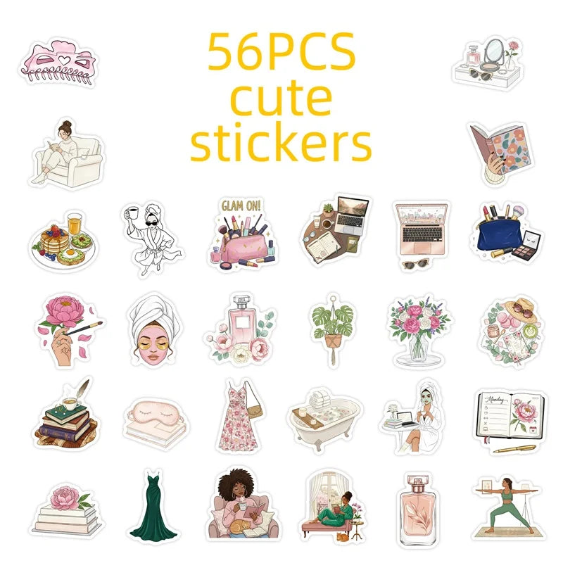10/30/56PCS Elegant Women's Life Sticky Sticker PVC DIY Laptop Luggage Skateboard Stationery Decoration Scrapbooking for Kids