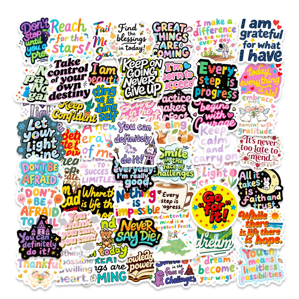 56/112 Pcs Colorful Inspirational English Quote Doodle Stickers for Stationery Box Pen Holder Helmet Summer Printer Laptop Decal