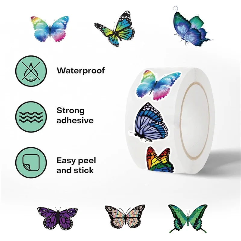500PCS Fresh Butterfly Sticky Paper Labels Thank You Sticker Sealing Decoration Scrapbooking Stationery Hand Accounting Supplies