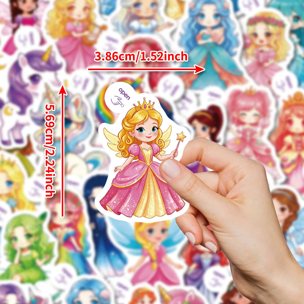 50/100 Pcs Cartoon Princess Dress Theme Stickers for Laptop Scrapbook Phone Case Thermos Toy Shelf File Holder Removable Decals
