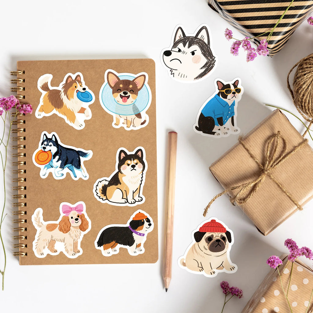 56PCS Hand Drawn Dog Cartoon Graffiti Stickers Cute Pet Notebook Computer Decoration Stationary Pencil Stickers