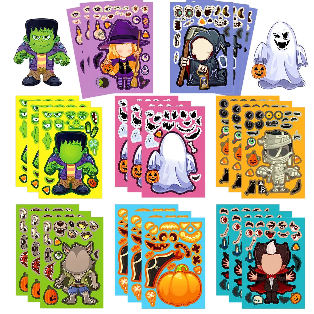 8PCS Cartoon Halloween Card Stickers Cute Cartoon Harajuku Characters Laptop Luggage Guitar Skateboard Waterproof Decals Sticker