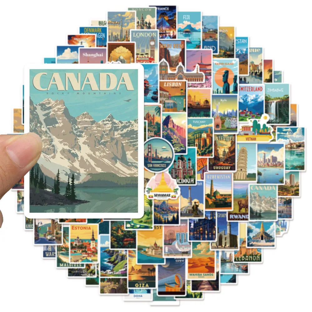 50/100PCS National Landmark Fun Stickers Manual Tags Luggage Guitar Laptop Decoration Waterproof Stickers