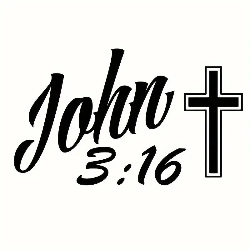 John 3:16 Bible Verse Car Window Decal - Black Cross & White Cursive Script Vinyl Sticker, Weather-Resistant PVC, Self-Adhesive
