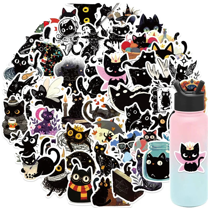 10/30/50PCS Cartoon Black Star Cat PVC Sticky Sticker Aesthetic DIY Stationery Decoration Scrapbooking School Supplies for Kids