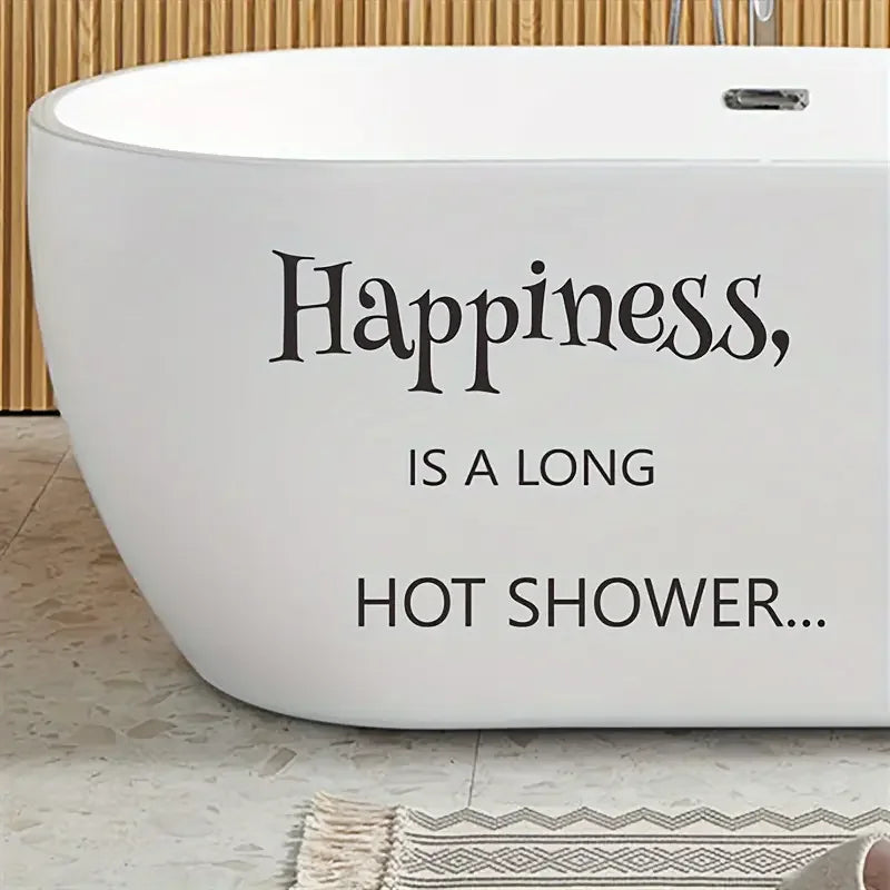 Black Western Theme Bathroom Wall Decal - "Happiness is a Long Hot Shower" Self-Adhesive Home Decor Sticker for Bathtub and Show