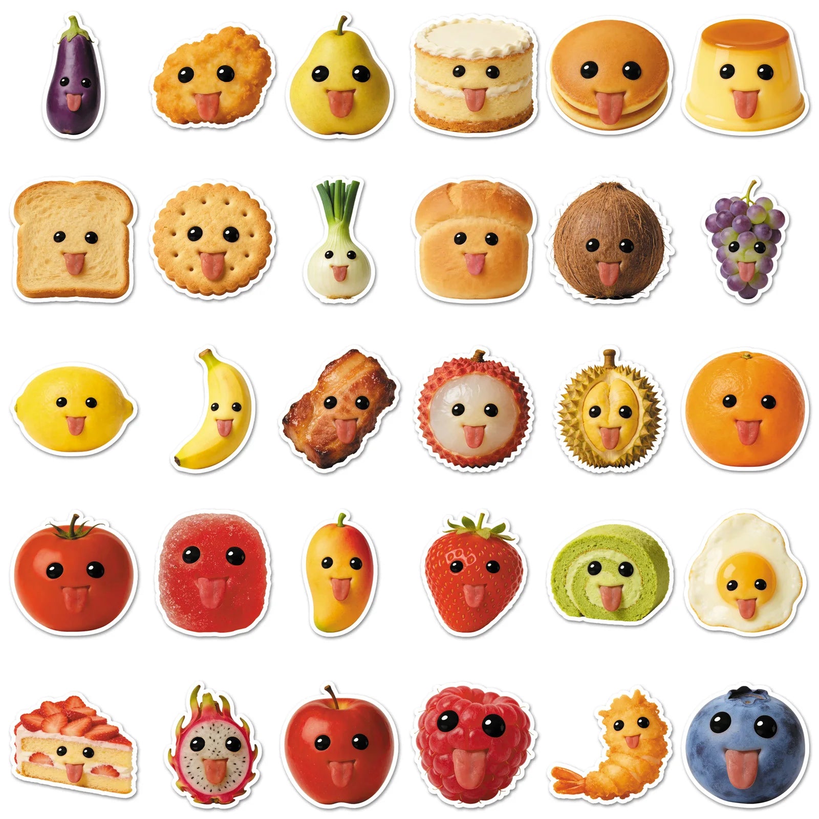 60-Piece Abstract Food Fun Emotion Graffiti Stickers Waterproof Decor DIY for Mobile Phone Case Helmet Guitar Notebook