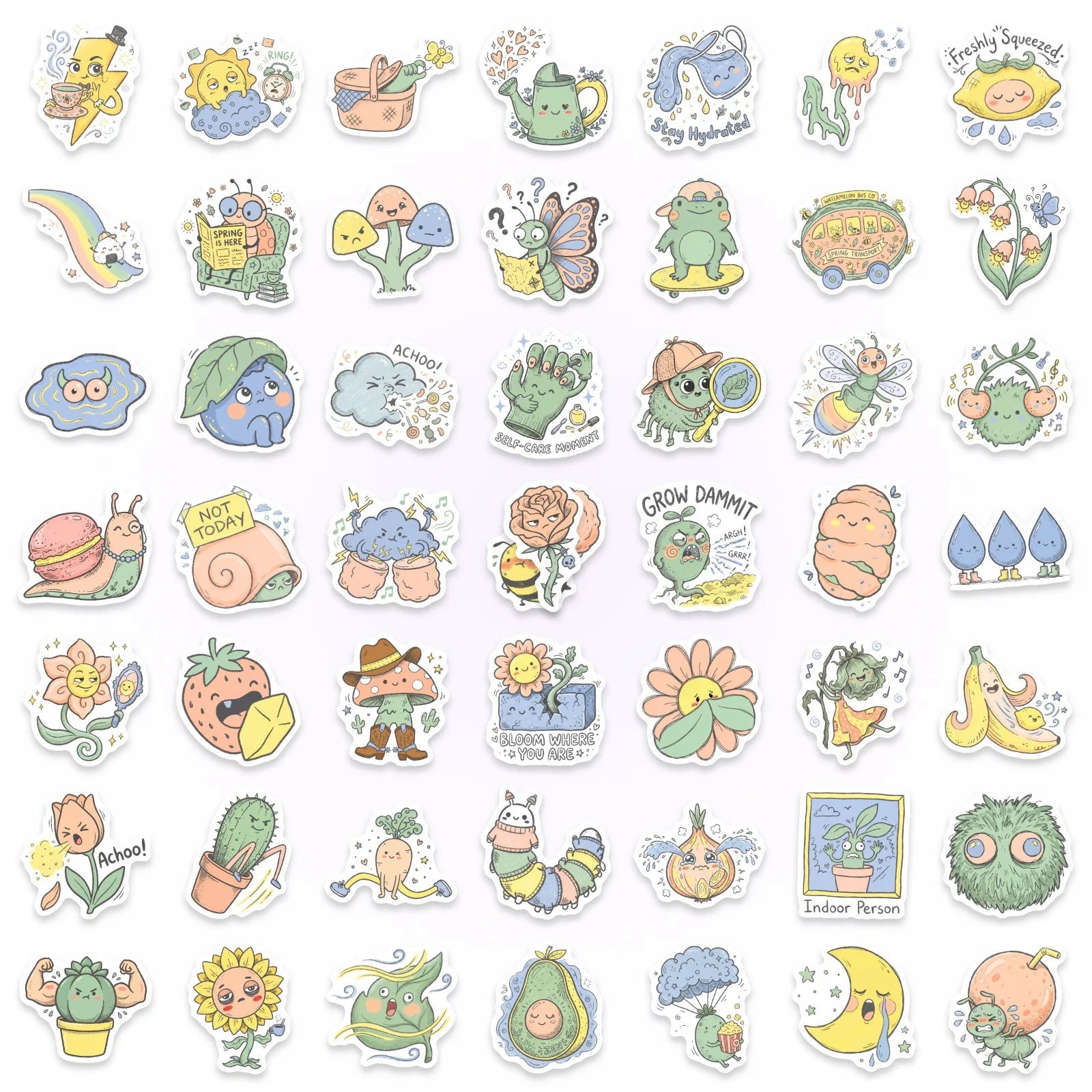 50/100 Pcs Funny Cartoon Personified Plant Stickers DIY Waterproof Removable for Phone Suitcase Helmet Bicycle File Holder Decal