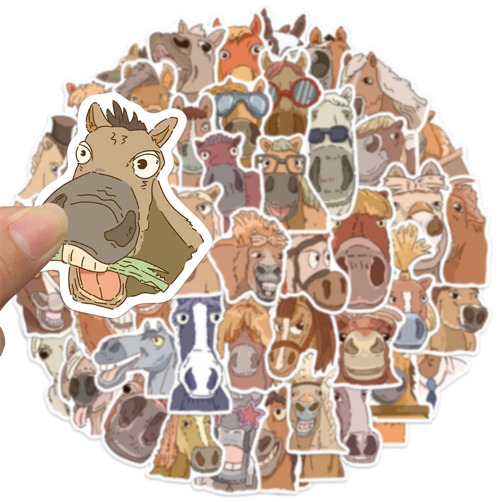 50PCS Cartoon Horse Funny Fun Stickers DIY Scrapbook Phone Case Laptop Tablet Decoration Toy Stickers