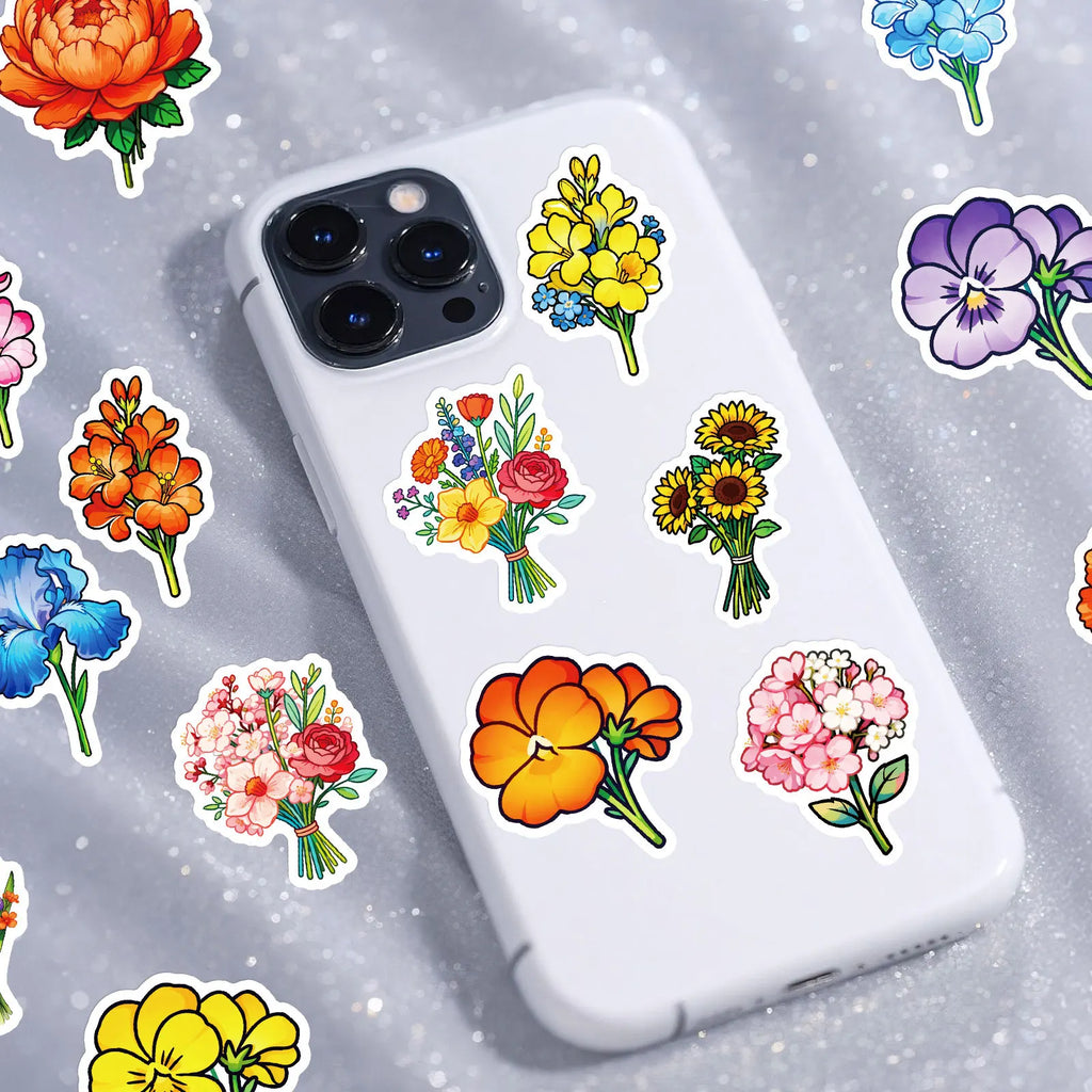 50/100 Pcs Colorful Floral Flower Plant Theme Stickers for Phone Vase Scrapbook Stationery Box Printer Cup Removable Decals