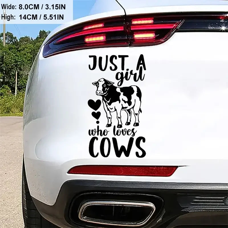 Just A Girl Who Loves Cows Heart Car Stickers For Laptop Water Bottle Truck Van SUV Motorcycle Vehicle Paint Window Wall Cup Too