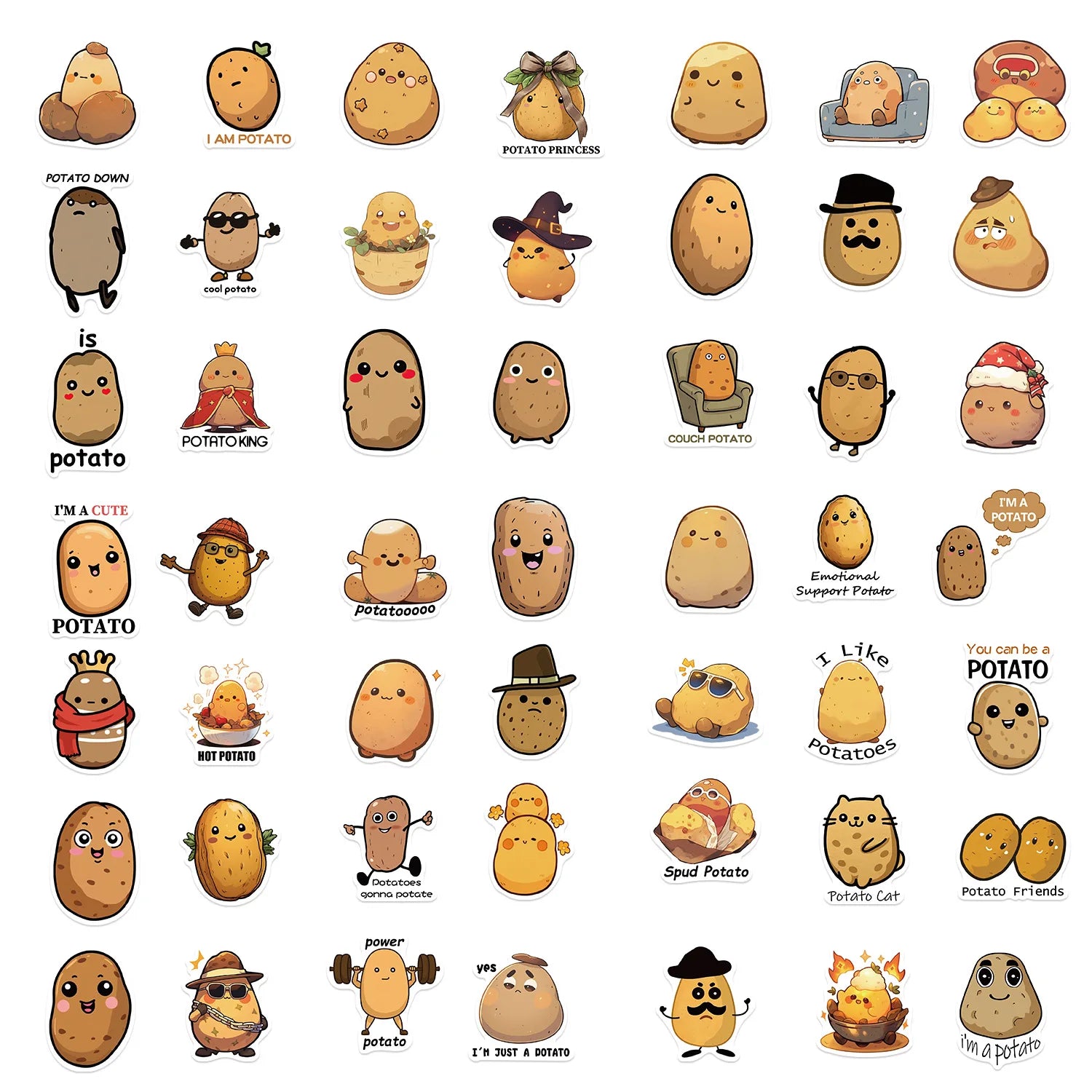 50/100 Fun Cartoon Potato Stickers Guitar Notebook Luggage DIY Waterproof Stationery Stickers