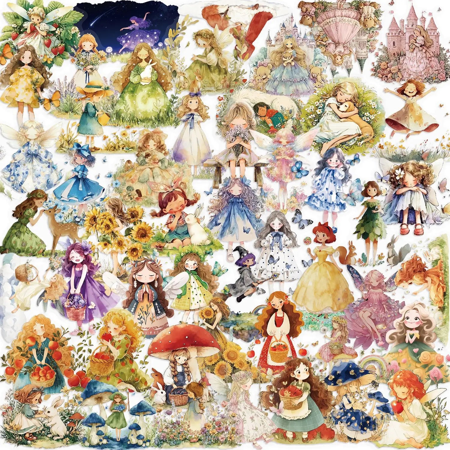 50/100PCS Transparent PET Cartoon Fairy Tale Princess Sticker Pack Waterproof Decorative Guitar Notebook Stationery Stickers