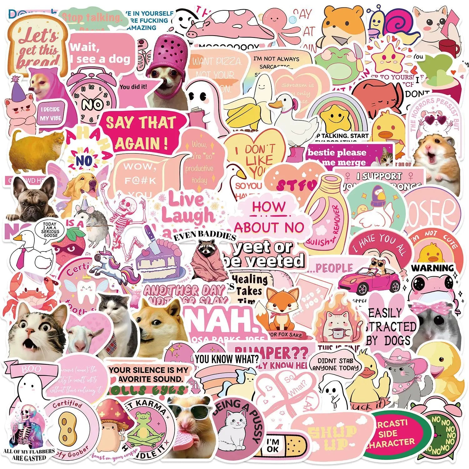 100PCS Cartoon Pink Fun MEME Graffiti Stickers DIY Decoration Guitar Notebook Luggage DIY Waterproof Stationary Stickers