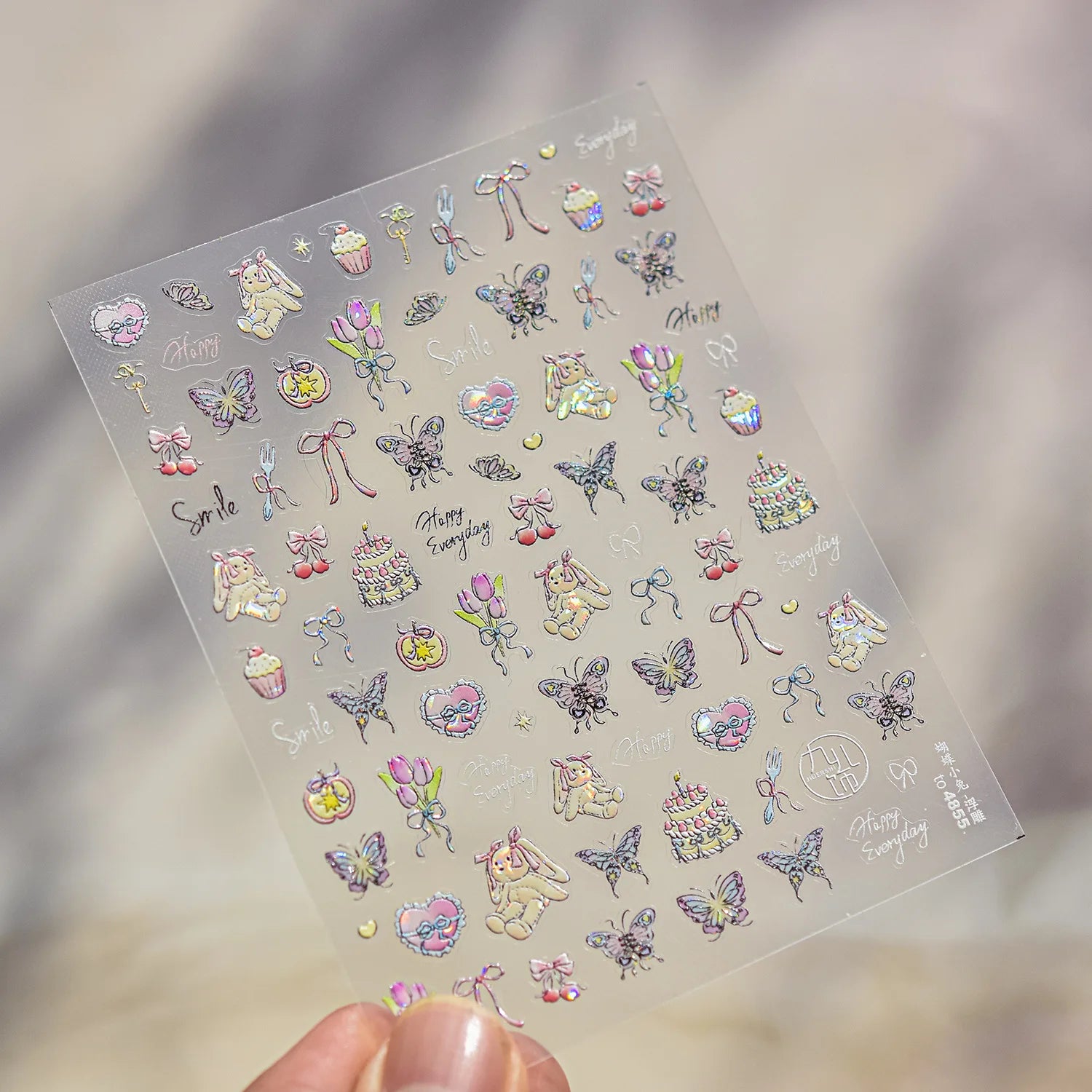Cute Graffiti Nails Sticker 3D Simple Cat Claw Rabbit Bear Dog Flower Lovely Animal Fruit Adhesive 5D Embossed Nail Art Stickers