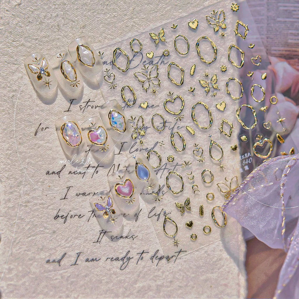 Cat-eye Gilding Nail Stickers 3D Gradient European Heart Gemstones Wing Crystal Nail Art Decoration Sticker Manicure Decals DIY
