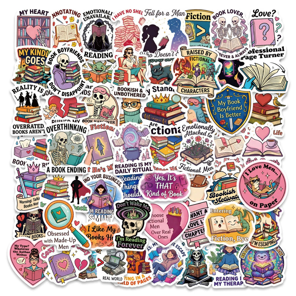 56/112PCS Cartoon Reading Motivational Aesthetic Stickers Tablet Helmet Guitar Notebook Student Supplies Waterproof Sticker