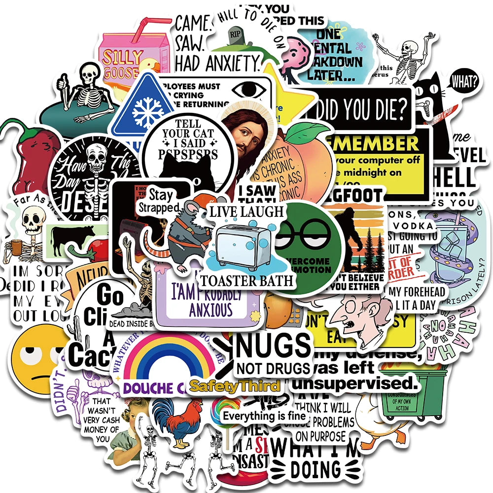 50PCS Snarky MEME Sticker Nostalgia Laptop Scrapbook Cafe Wall Art Picture Luggage Phone Home Cartoon Decoration Stickers ﻿