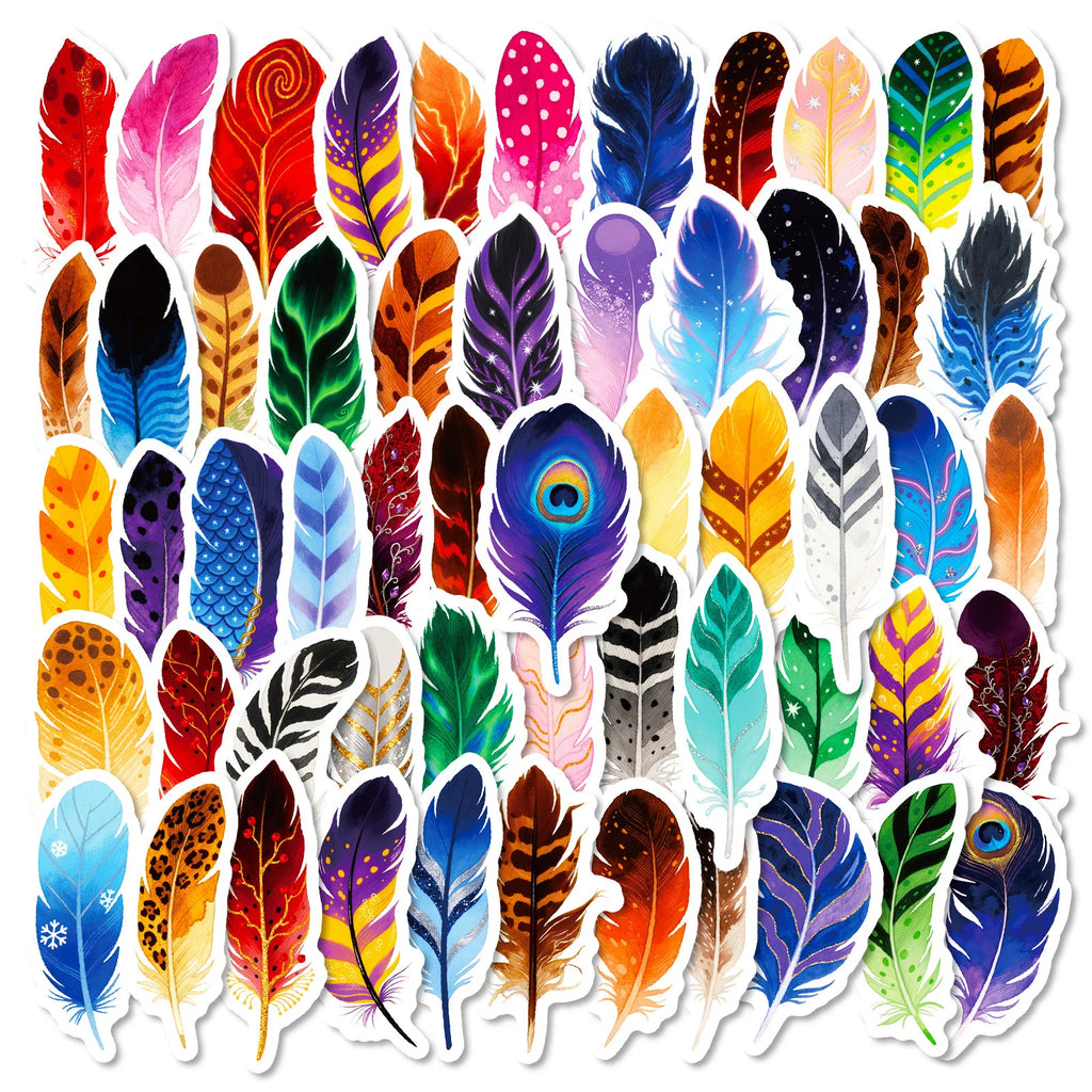 56/112PCS Color Feather Graffiti Stickers Retro Watercolor Hand Drawn Creative DIY Stationery Phone Luggage Stickers