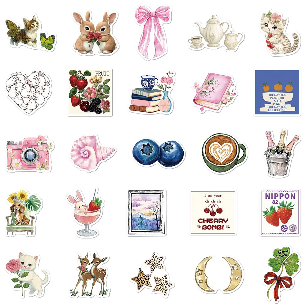 50PCS Aesthetic Pinterest Sticker Decoration Fashion Harajuku Laptop Luggage Creative Wall Bar Decor Streetwear Creative Sticker