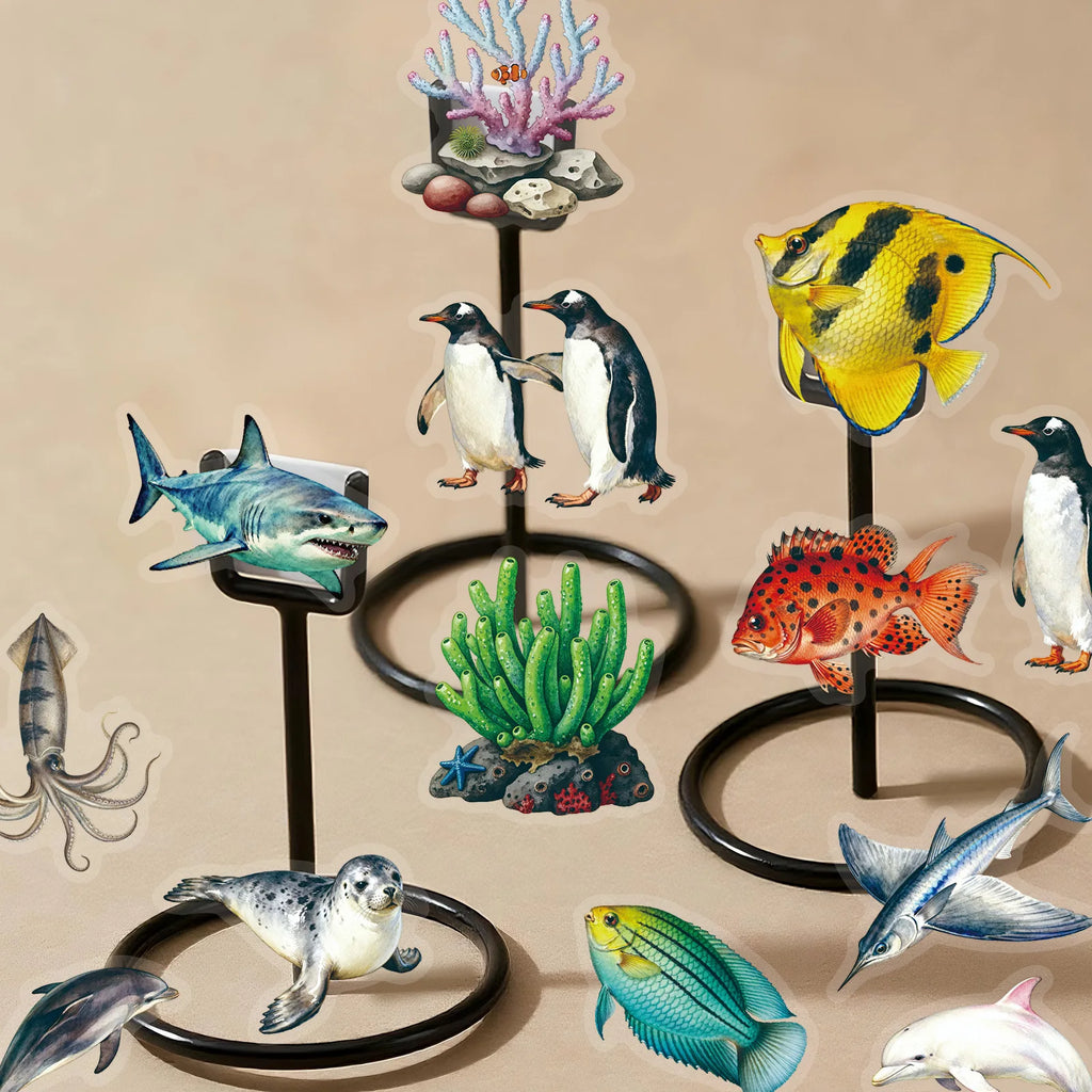 56/112 Pcs New Realistic Marine Animal PET Stickers High Transparency Various Fish Creative Handmade for Notebook Fridge Cabinet