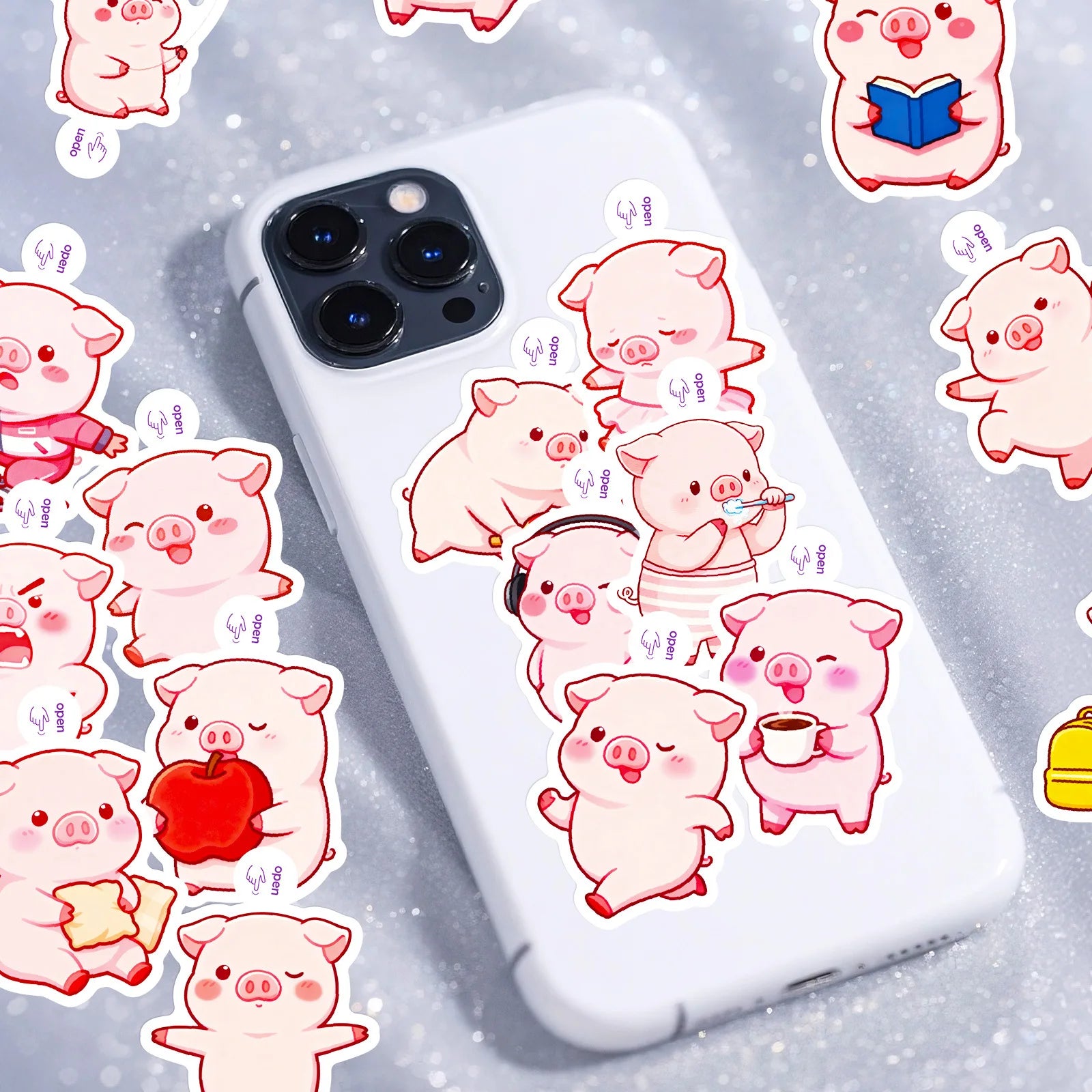 50/100 Pcs Fun Cartoon Pink Pig Funny Theme Stickers No Repeat for Stationery Box Notebook Helmet Car Scooter Suitcase Decals