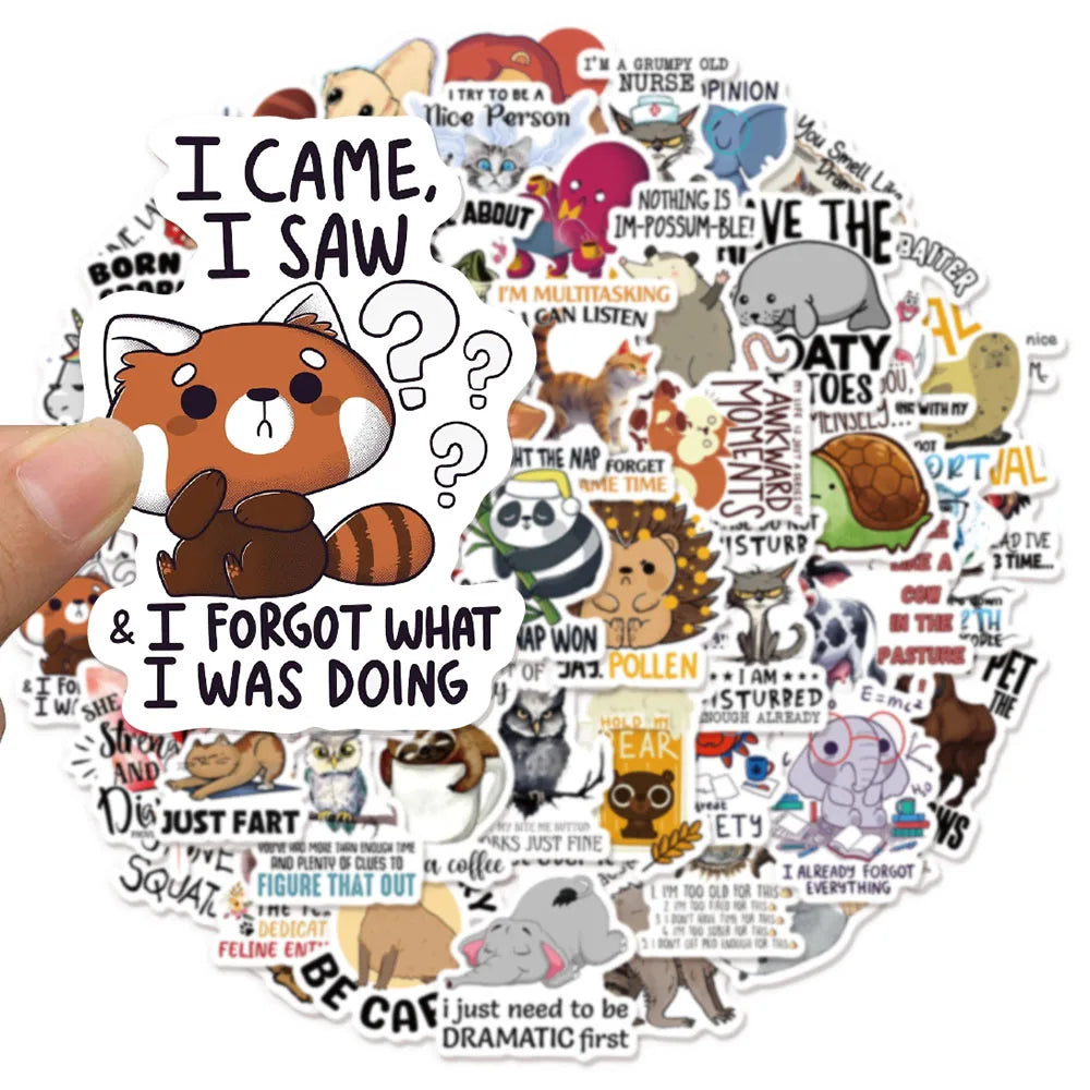 50PCS Fun Animal Quotes Sticker Pack Creative Graffiti DIY Handmade Clip Box Pack Skateboard Tablet Puzzle Toy Stickers