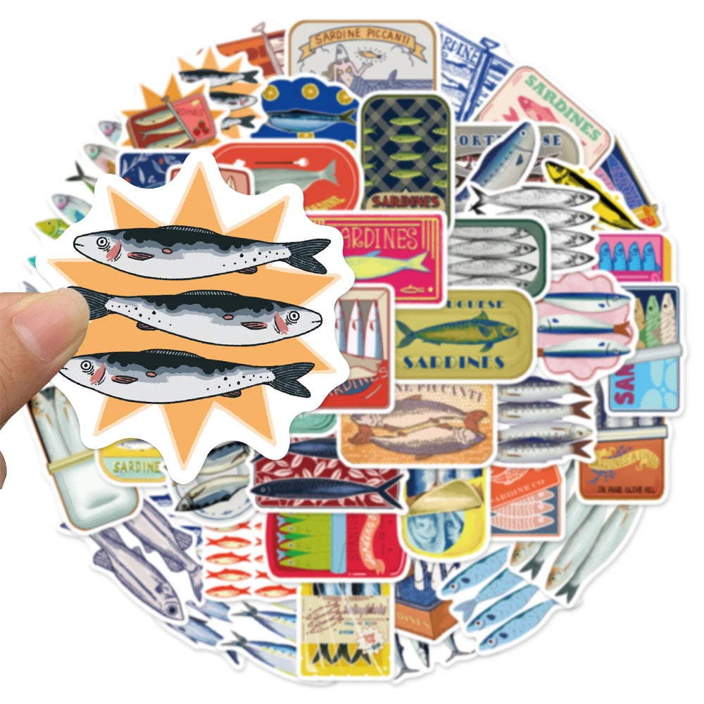 50PCS Cartoon sardine Ocean Funny Sticker Set DIY Brochure Clipper Decoration Notebook Toy Sticker