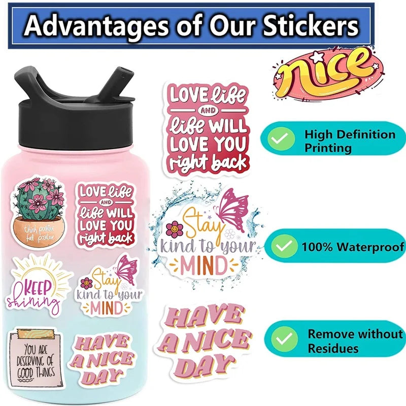 10/30/50PCS Kawaii Encourage Pink PVC Sticky Sticker Aesthetic DIY Stationery Decoration Scrapbooking School Supplies for Kids