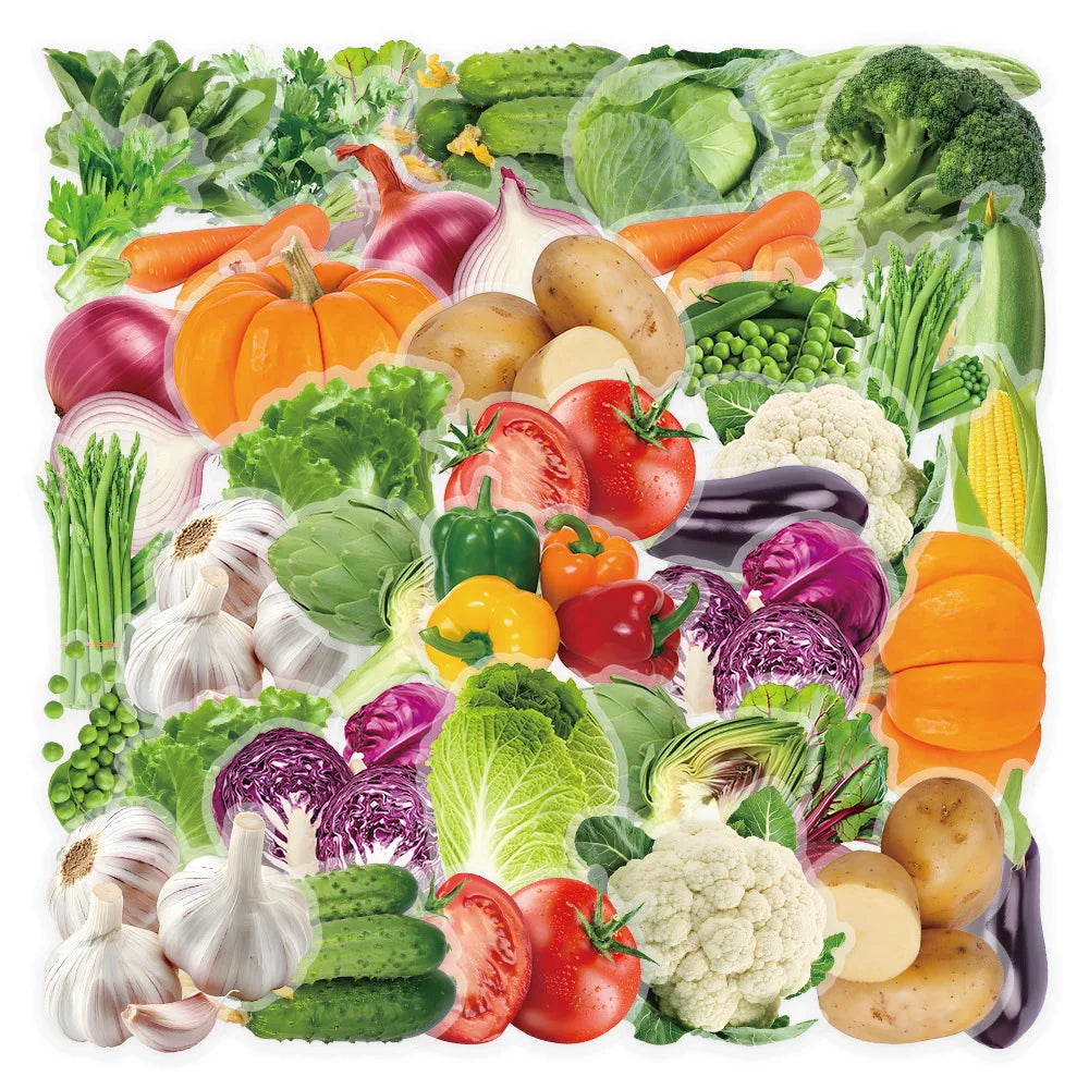 50Pcs Vegetable Graffiti Stickers Green Vegetable Lettuce Tecor Transparent PET Children Stationery Reward Stickers