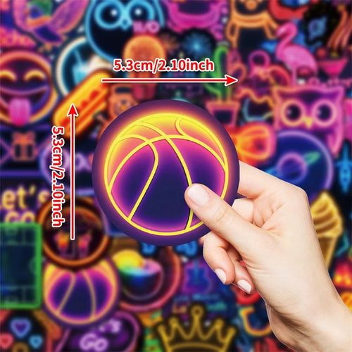 10/30/50PCS Cute Neon Sticky PVC Sticker Aesthetic Stationery DIY Colored Decoration Scrapbooking School Supplies for Kids