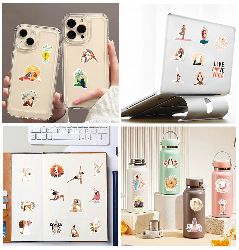 10/30/50PCS Cartoon Yoga Colored PVC Sticky Sticker Aesthetic DIY Children's Decoration Scrapbooking School Supplies