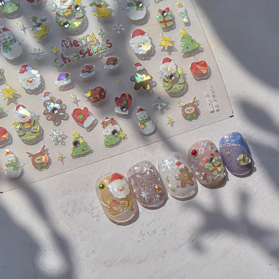 Luxury Crystal Diamond Nail Stickers 5D Cute Apple Christmas Tree Nail Decoration Stickers DIY 3D Happy New Year Manicure Decals