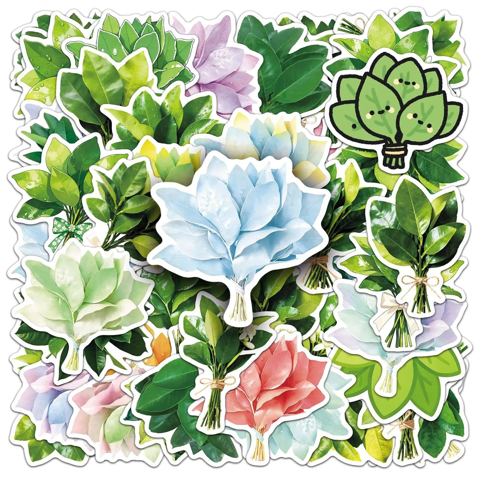 50/100PCS Blessing Grapefruit Leaf Stickers Cartoon Plant Leaves Waterproof Decoration Refrigerator Stationery Stickers