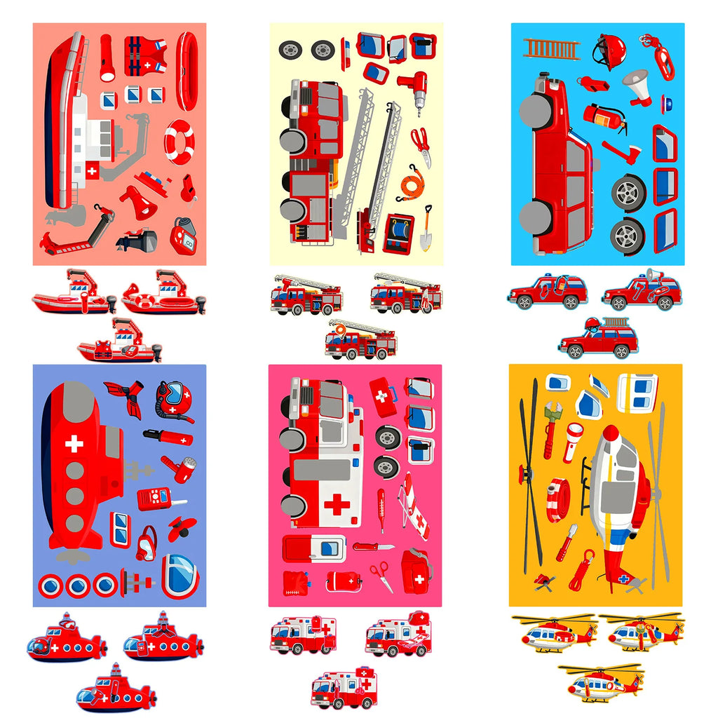 6/12/18PCS Cartoon Helicopter Engineering Vehicle Traffic Face Changing Stickers Reward Stationery Notebook Decorative Stickers