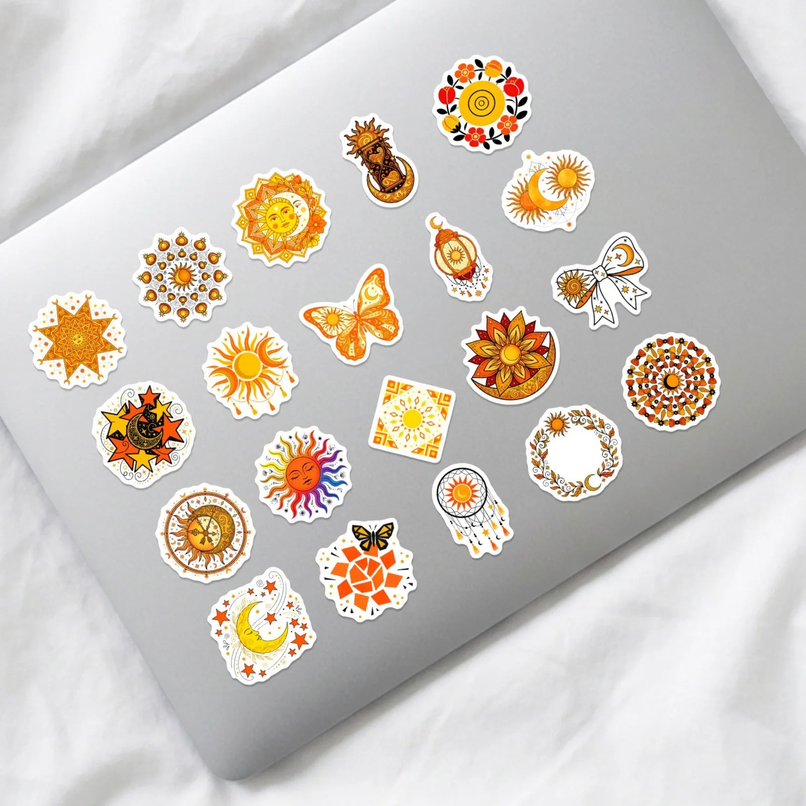 50/100 Pcs Sun Moon Mandala Art Stickers Thick Waterproof DIY for Cup Phone Laptop Helmet Guitar Piano Window Decals