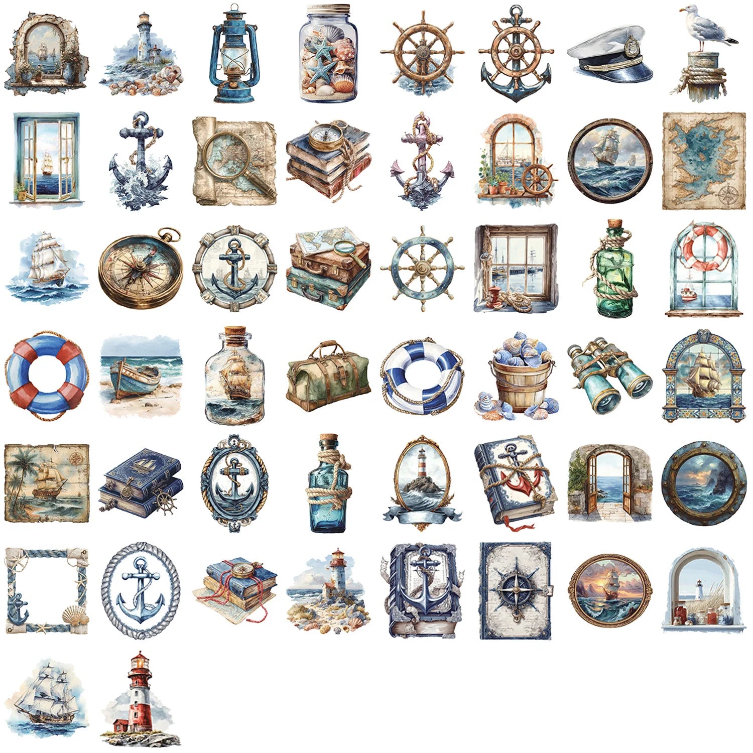 50/100PCS Cartoon Retro Navigation Sticker Pack Waterproof Transparent PET Decorative Guitar Notebook Stationery Stickers