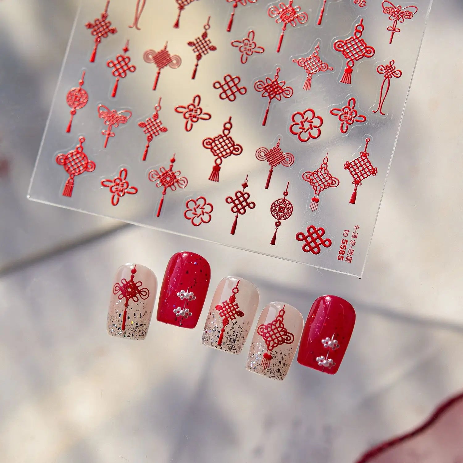 Chinese knot Adhesive Nails 3D Decorations Stickers 5D Embossed Nail Stickers 2026 New Year Nail Art Sticker Manicure Decals DIY